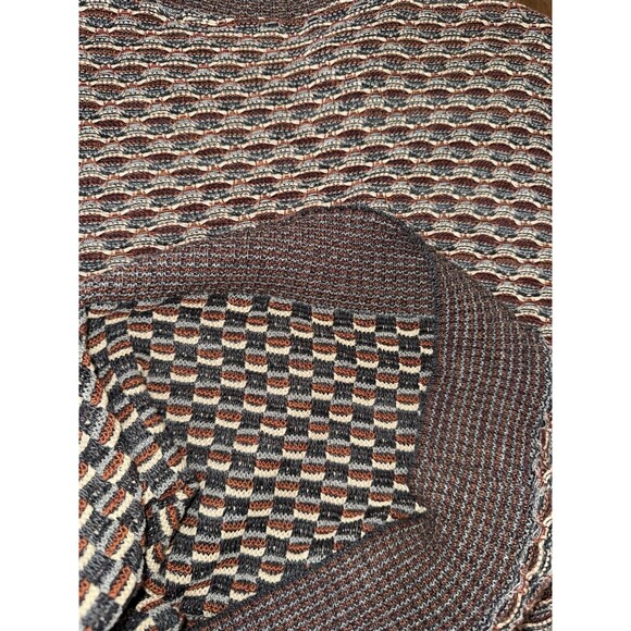 Men’s Italian Knit Sweater Brown Geo Textured Cotton Acrylic L 52 Classic Fall - Picture 7 of 12